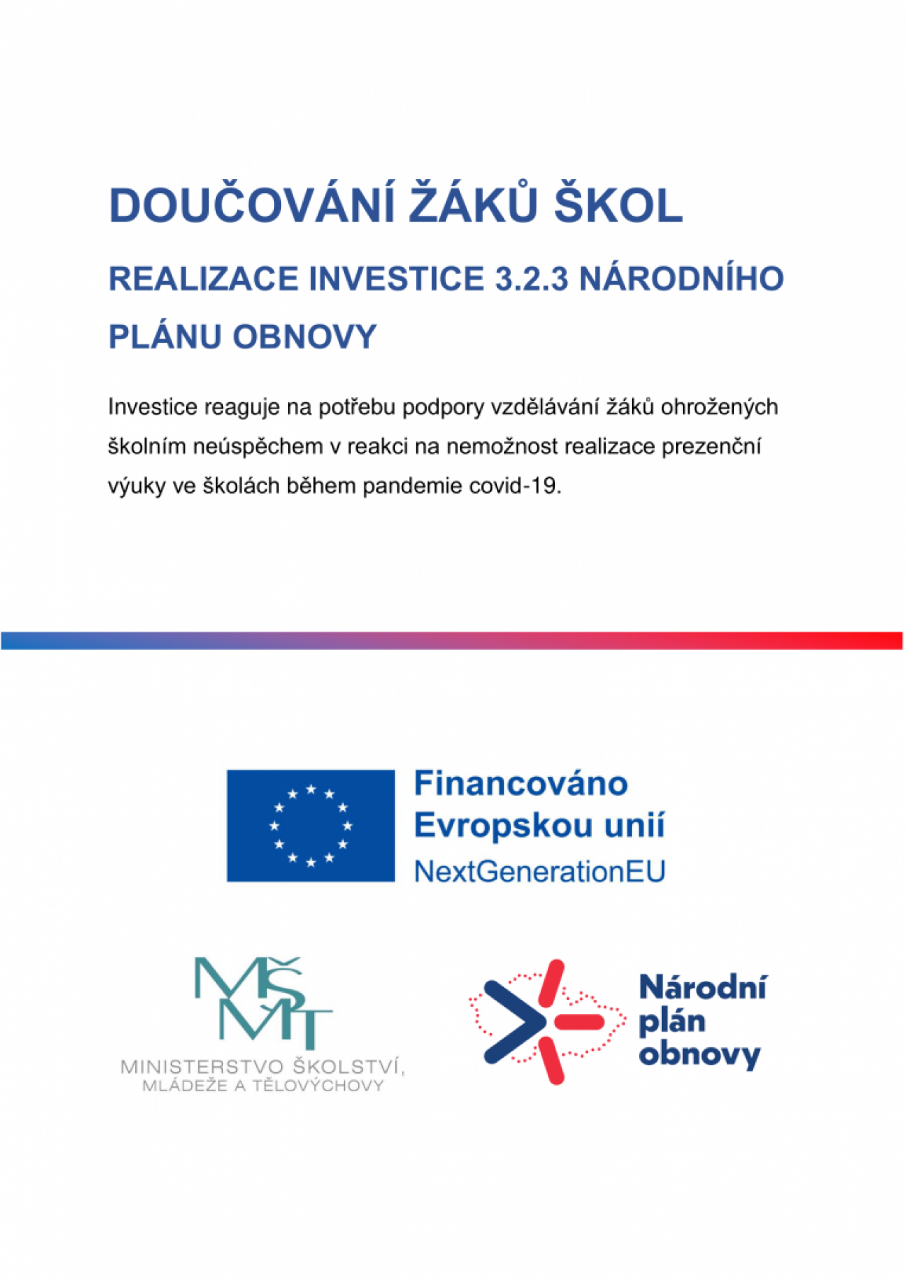 Národní plán obnovy - doučování žáků škol