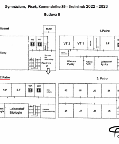 Plán rozmístění učeben pro rok 2022/2023 v budově B