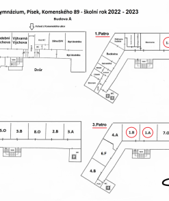 Plán rozmístění učeben pro rok 2022/2023 v budově A