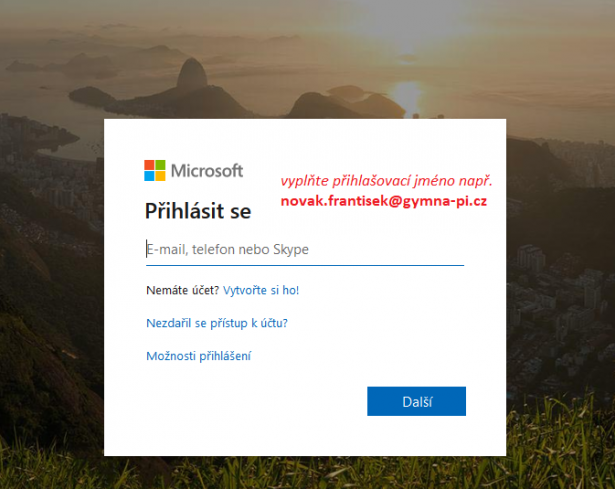 Office365 přihlášení jméno